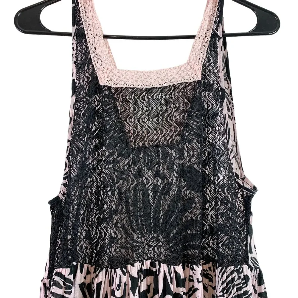 Free People Tiers For You Tiered Lace Sleeveless Floral Maxi Slip Dress Size XS